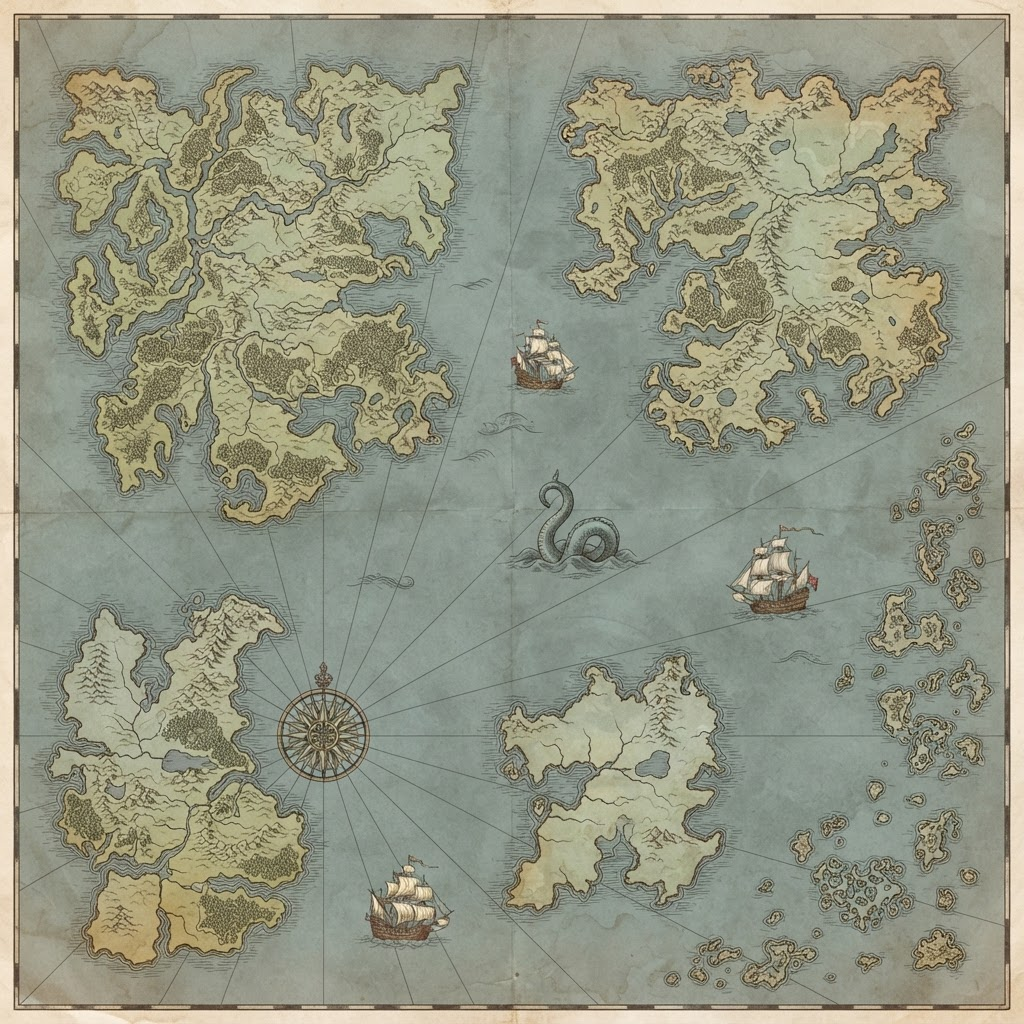 An antique world map charting the cognitive biases and logical fallacies